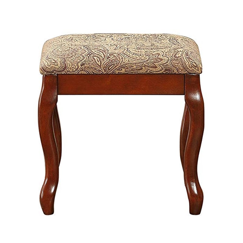 Pemberly Row Vanity Set with Stool and Mirror with 5 Drawers in Brown