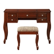 Pemberly Row Vanity Set with Stool and Mirror with 5 Drawers in Brown