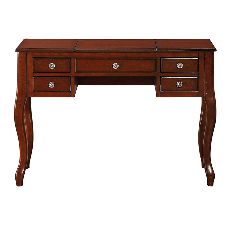 Pemberly Row Vanity Set with Stool and Mirror with 5 Drawers in Brown
