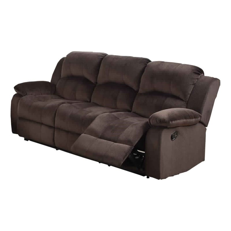 Pemberly Row Padded Suede Reclining Sofa with Dual Recliners in Chocolate