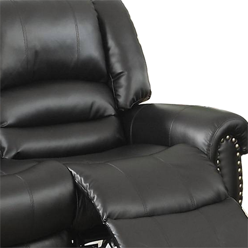 Pemberly Row Bonded Leather Reclining Loveseat with Nail Head Trim in Black