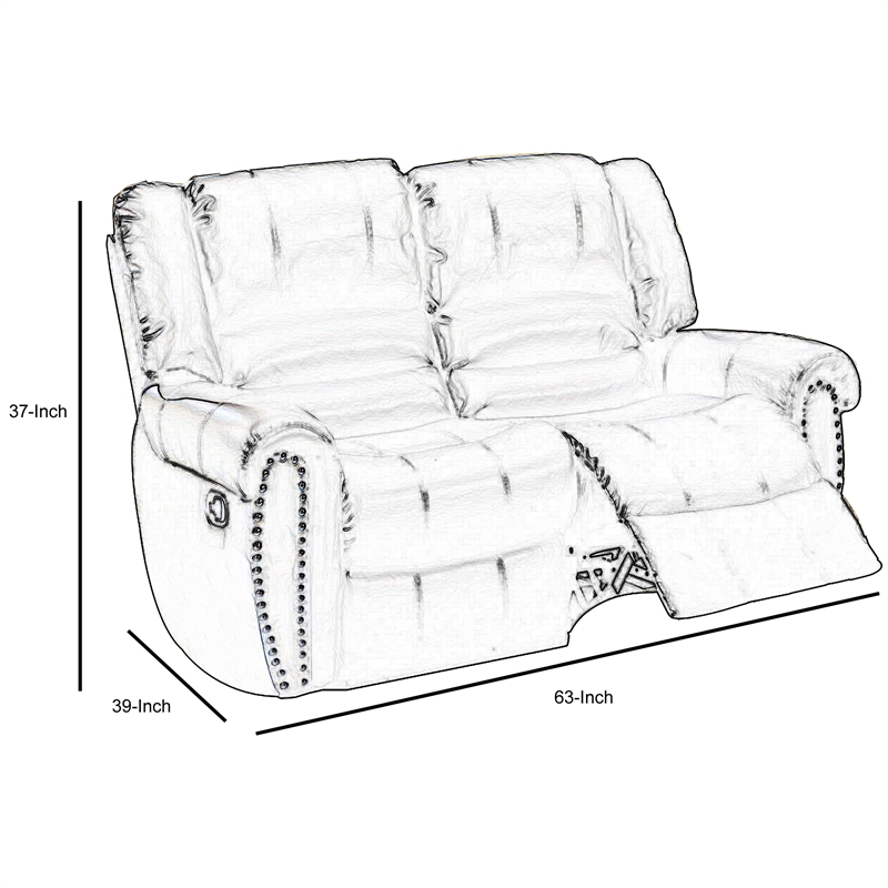 Pemberly Row Bonded Leather Reclining Loveseat with Nail Head Trim in Black