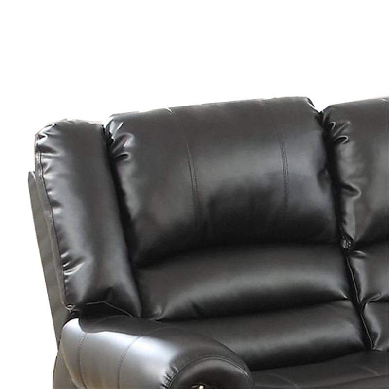 Pemberly Row Bonded Leather Reclining Loveseat with Nail Head Trim in Black