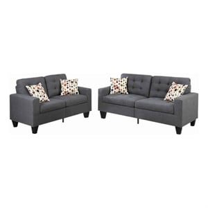 Pemberly Row Linen Fabric 2 Piece Sofa Set with Accent Pillows in Gray