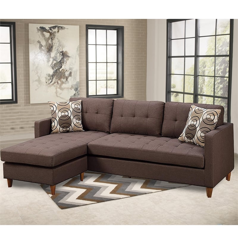 Pemberly Row 2 Piece Reversible Sectional with Accent Pillows in Brown