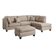 Pemberly Row Linen Fabric 3 Piece Sectional with Ottoman in Sand Beige