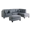 Pemberly Row Linen Fabric 3 Piece Sectional with Ottoman in Gray