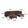 Pemberly Row Linen Fabric 3 Piece Sectional with Ottoman in Chocolate Brown