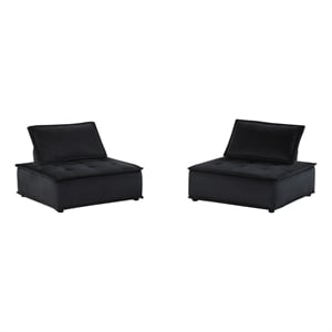 Pemberly Row 40&quot Armless Chair Set of 2 with Tufted Seats in Black Velvet