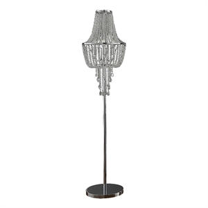 Pemberly Row 62&quot Crystal Floor Lamp with Hanging Drop Design in Chrome