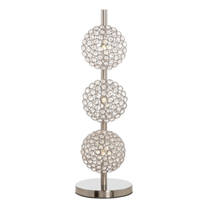 Pemberly Row 26&quot Table Lamp with 3 Crystal Round Shades in Sand Chrome