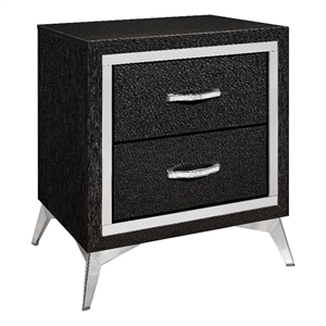 Pemberly Row 24&quot 2 Drawer Nightstand with Silver Trim in Jet Black
