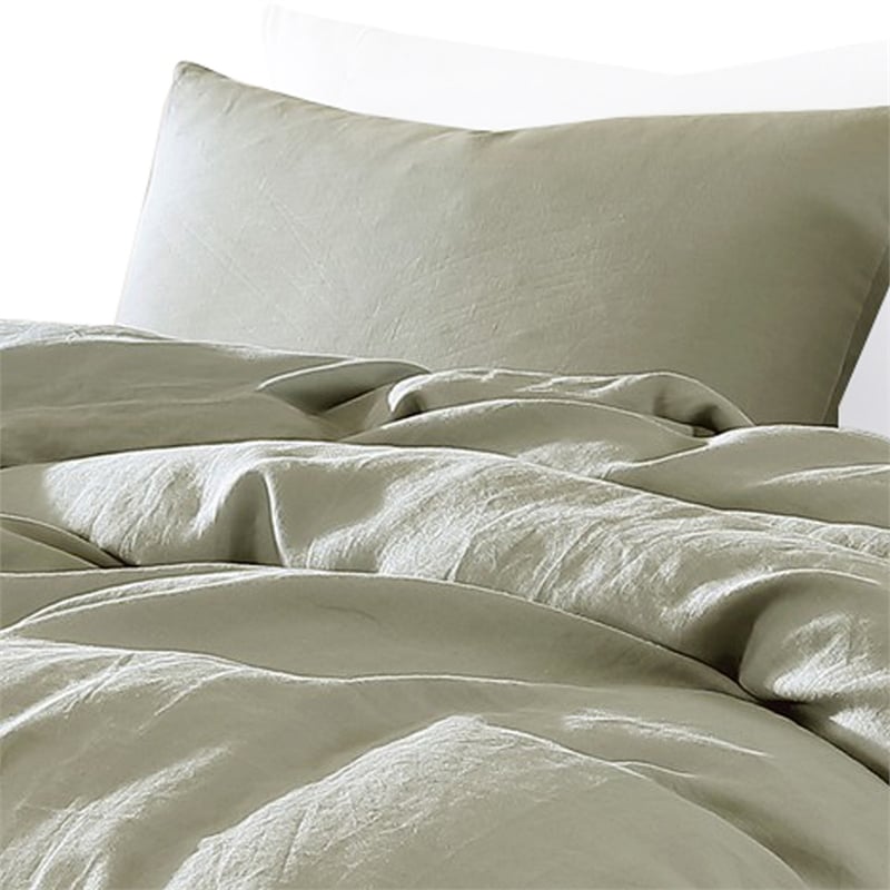 Pemberly Row 4 Piece King Washed Linen Duvet Comforter Set in Sage Green