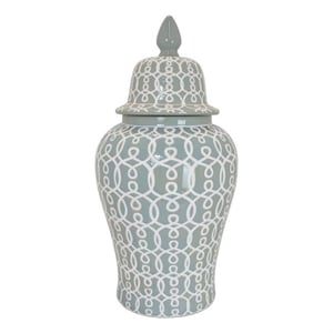 Pemberly Row 33&quot Temple Jar with Lid and Carved Pattern in Mint Green