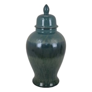 Pemberly Row 20&quot Ceramic Temple Jar with Finial Dome Lid in Green Finish