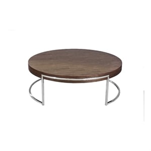 Pemberly Row 43&quot Coffee Table with Round Top and Metal Frame in Brown