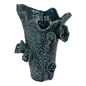 Pemberly Row 17&quot Vase with Barnacle and Floral Details in Blue Ceramic