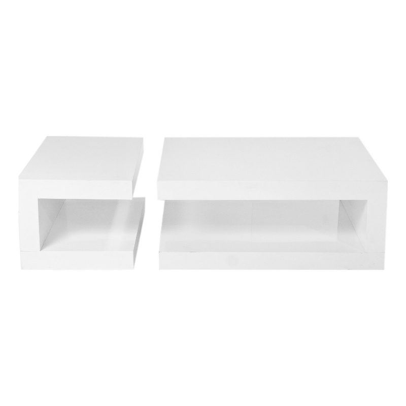 Pemberly Row 2-Piece Coffee Table Set with 2 Tiers in Glass White Lacquer