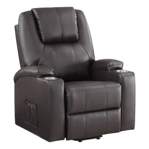 Pemberly Row 37&quot Power Lift Recliner with Cupholders in Brown Faux Leather