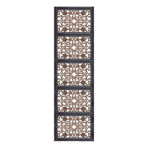 Pemberly Row 72&quot Wall Panel with Intricate Floral Carvings in Black