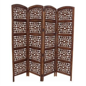 Pemberly Row 71&quot Foldable 4-Panel Wooden Room Divider in Antique Brown