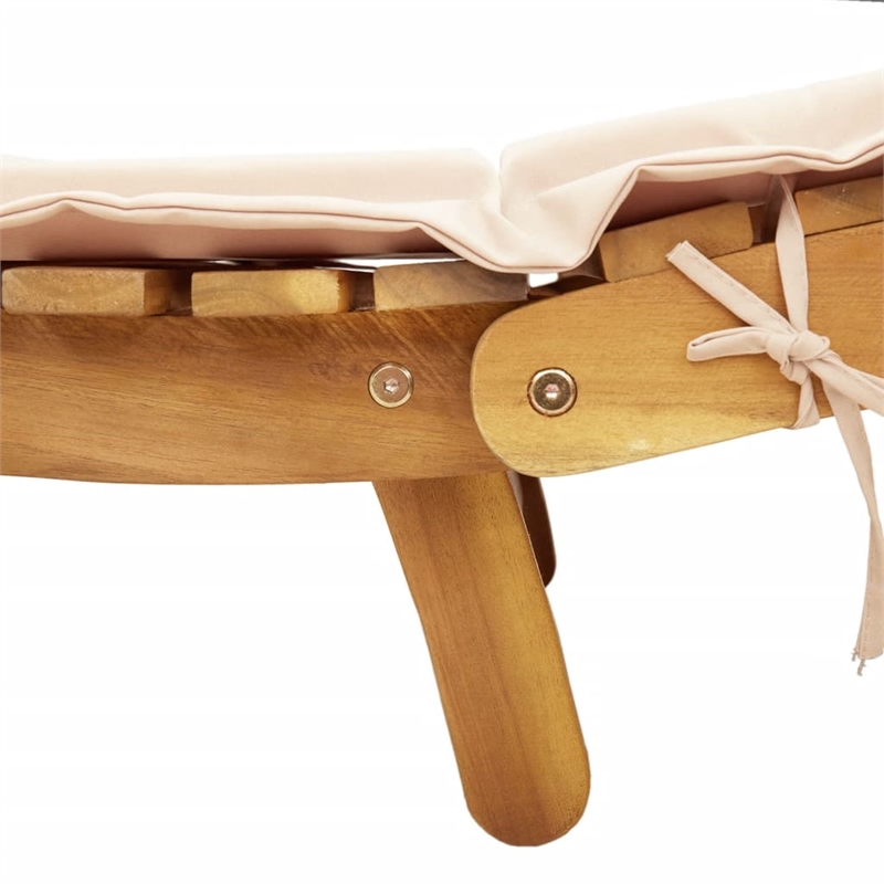 Pemberly Row Foldable Solid Acacia Wood Sun Lounger Set of 2 in Beige