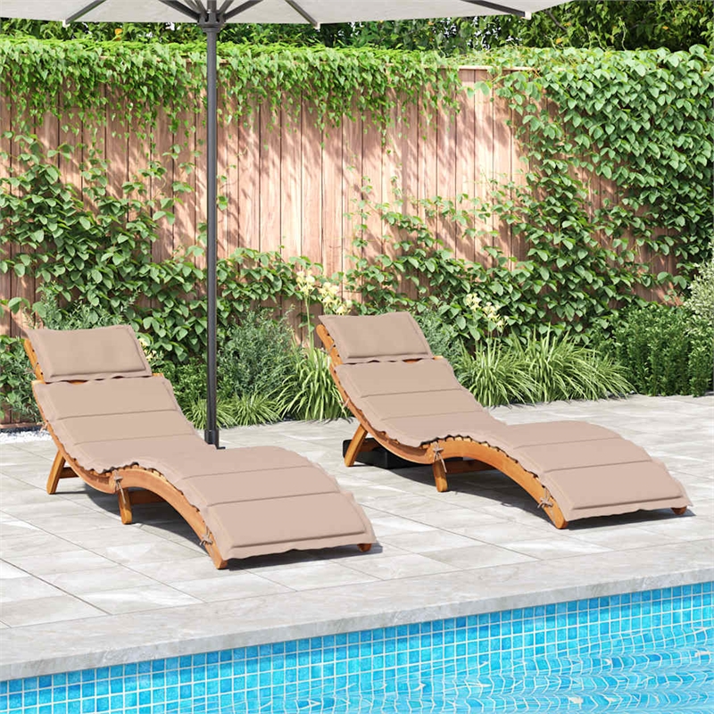 Pemberly Row Foldable Solid Acacia Wood Sun Lounger Set of 2 in Taupe