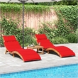 Pemberly Row Solid Acacia Wood Sun Lounger Set of 2 with Cushions in Red