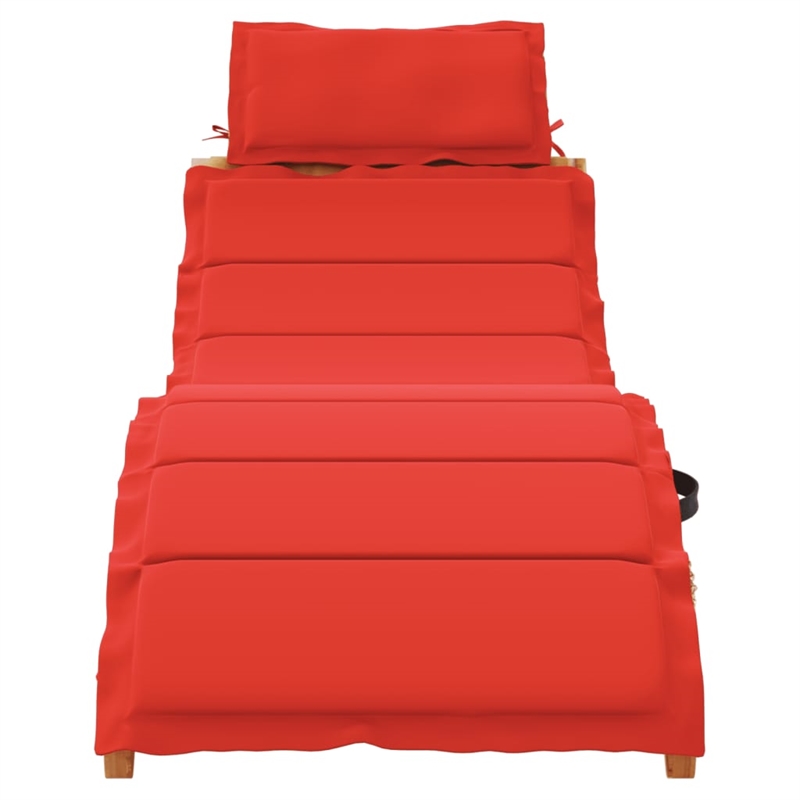 Pemberly Row Solid Acacia Wood Sun Lounger Set of 2 with Cushions in Red