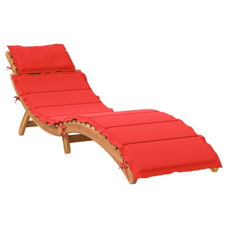 Pemberly Row Solid Acacia Wood Sun Lounger Set of 2 with Cushions in Red