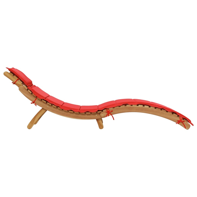 Pemberly Row Solid Acacia Wood Sun Lounger Set of 2 with Cushions in Red
