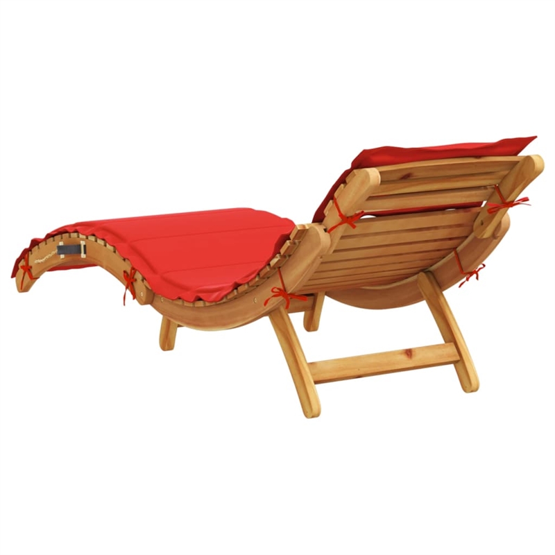 Pemberly Row Solid Acacia Wood Sun Lounger Set of 2 with Cushions in Red