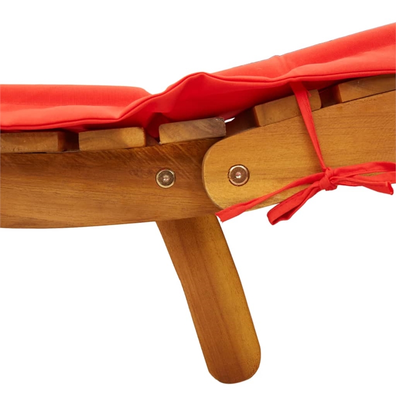 Pemberly Row Solid Acacia Wood Sun Lounger Set of 2 with Cushions in Red