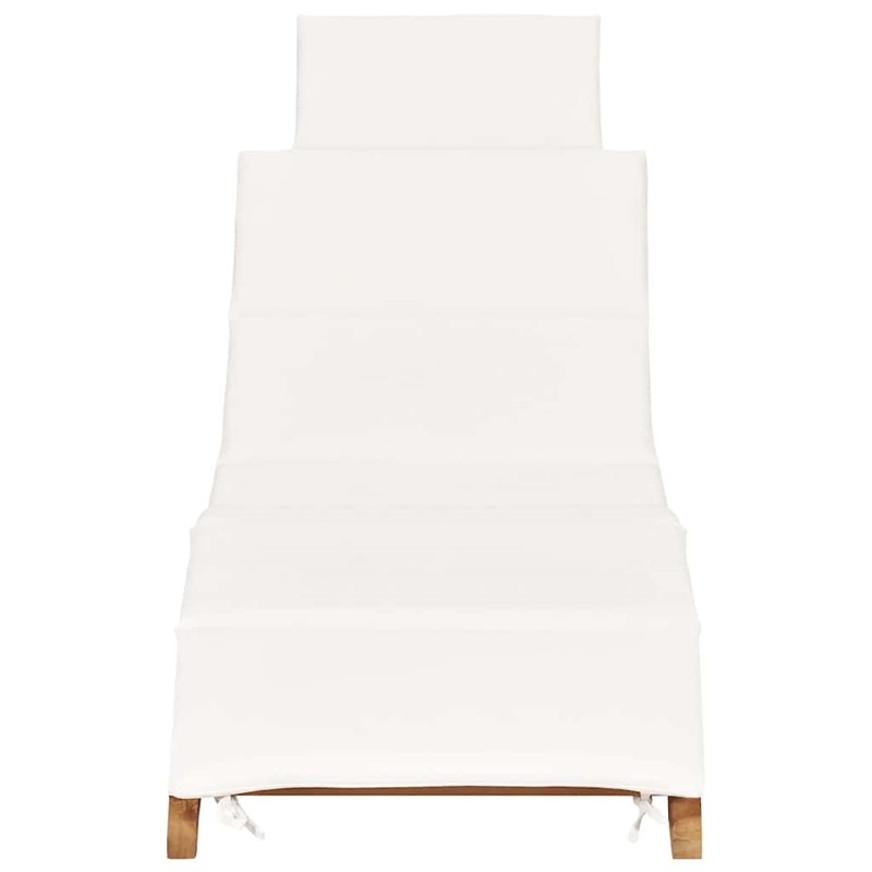 Pemberly Row Teak Wood Sun Lounger with Cushion in Cream White