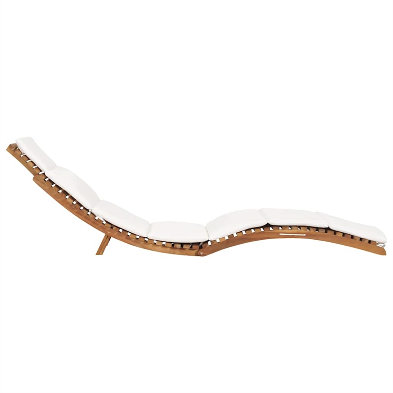 Pemberly Row Teak Wood Sun Lounger with Cushion in Cream White