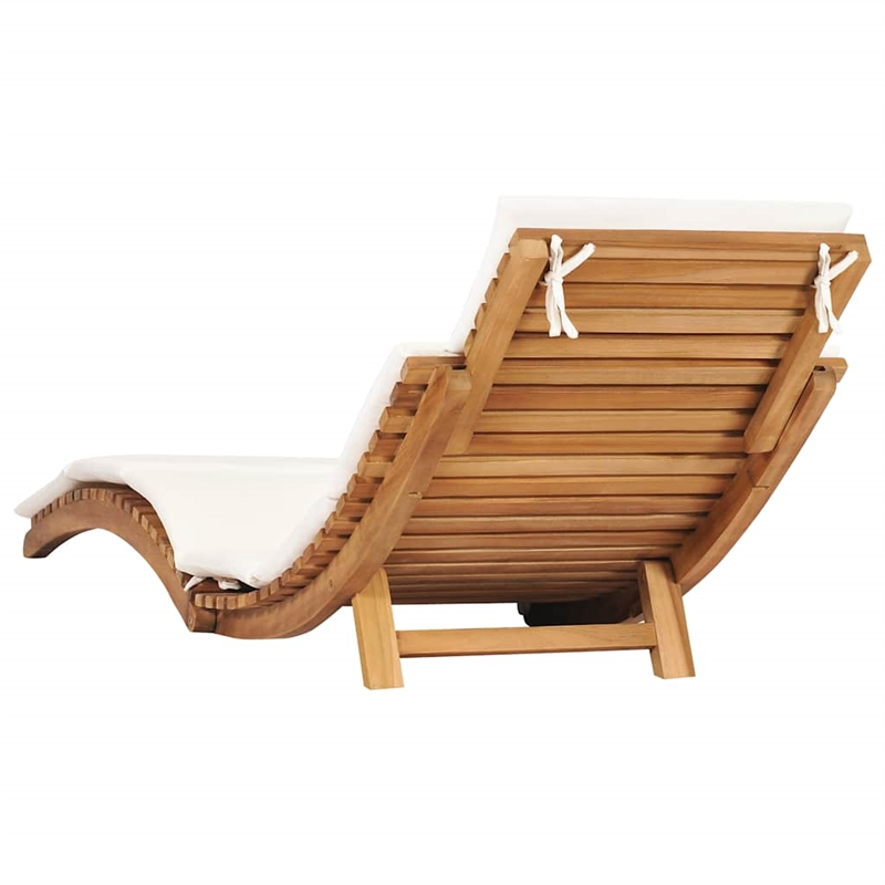 Pemberly Row Teak Wood Sun Lounger with Cushion in Cream White