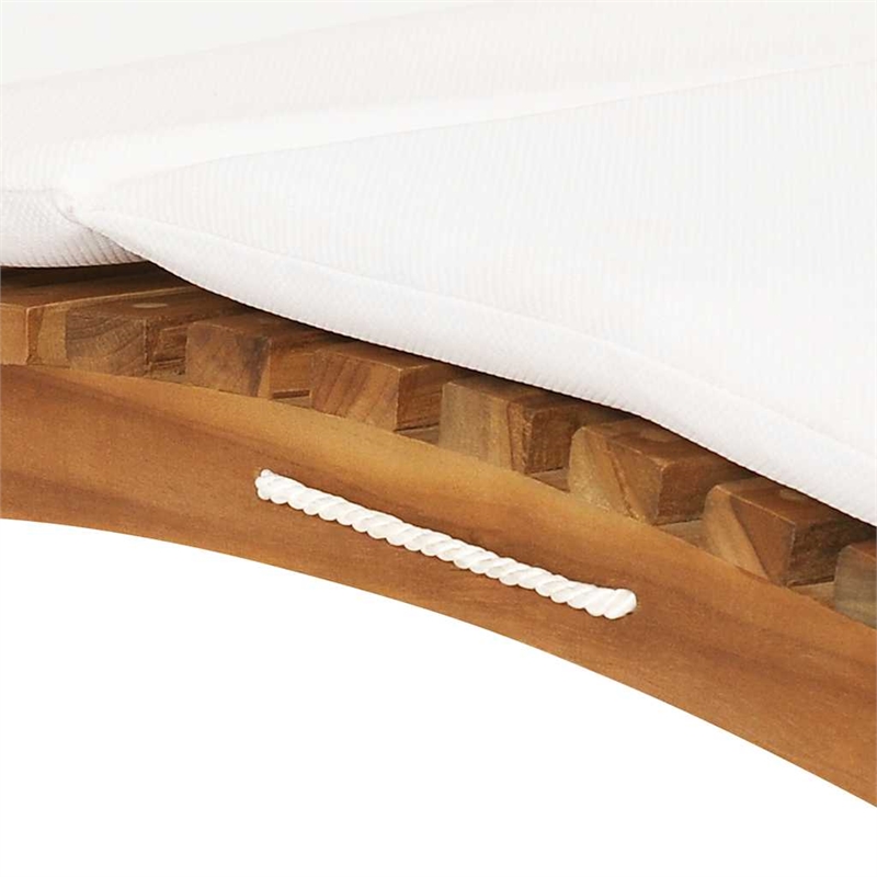 Pemberly Row Teak Wood Sun Lounger with Cushion in Cream White