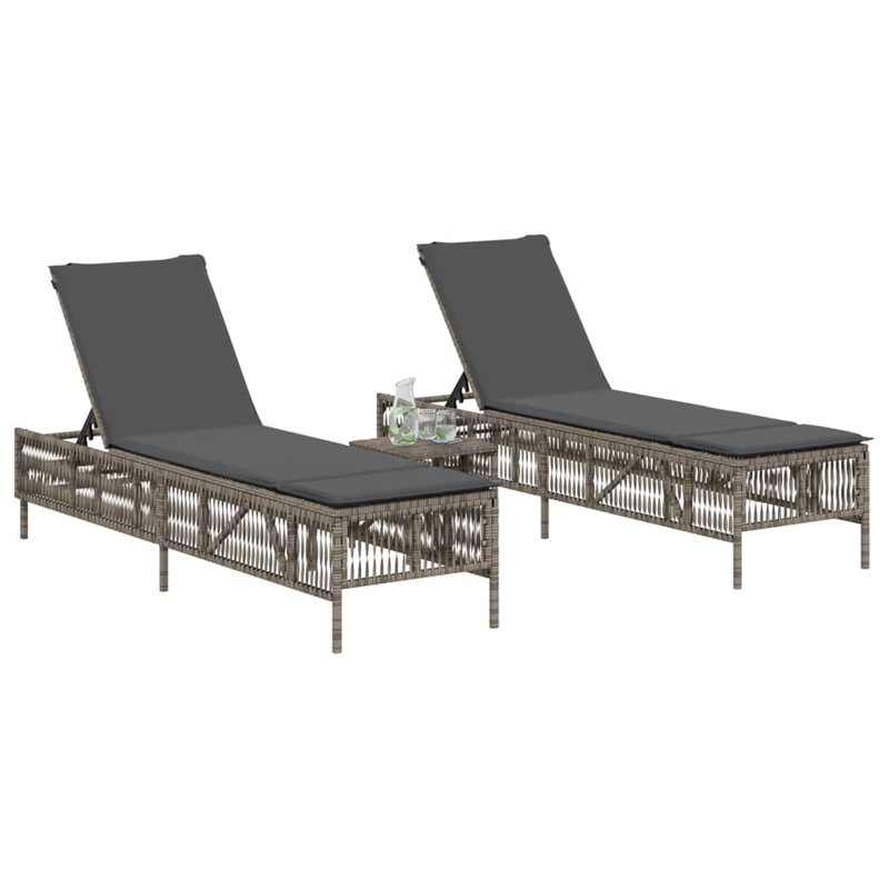 Pemberly Row PE Rattan Sun Lounger with Adjustable Armrests in Gray