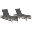 Pemberly Row PE Rattan Sun Lounger with Adjustable Armrests in Gray