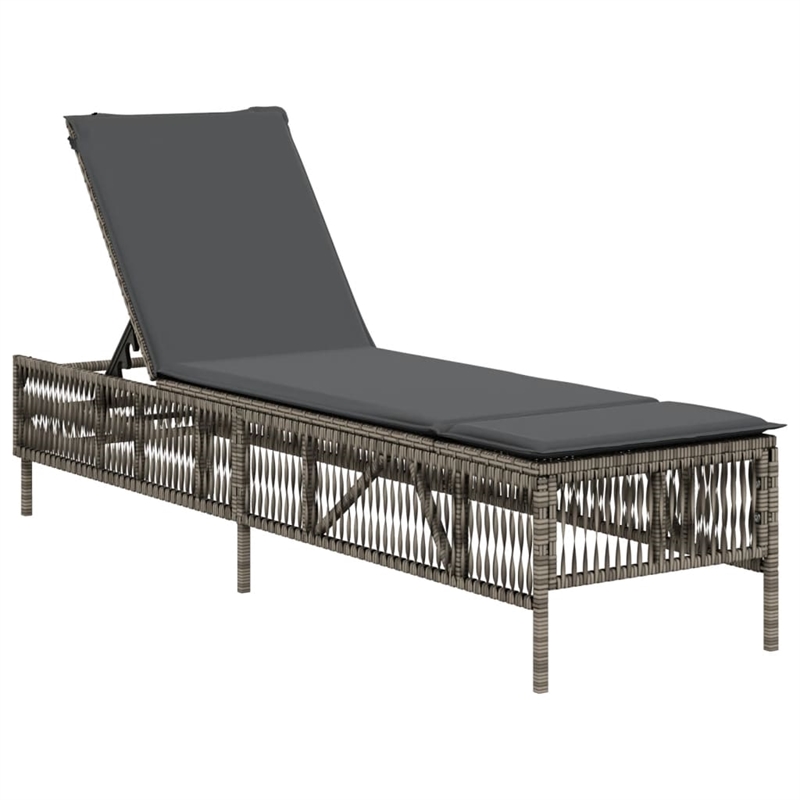 Pemberly Row PE Rattan Sun Lounger with Adjustable Armrests in Gray