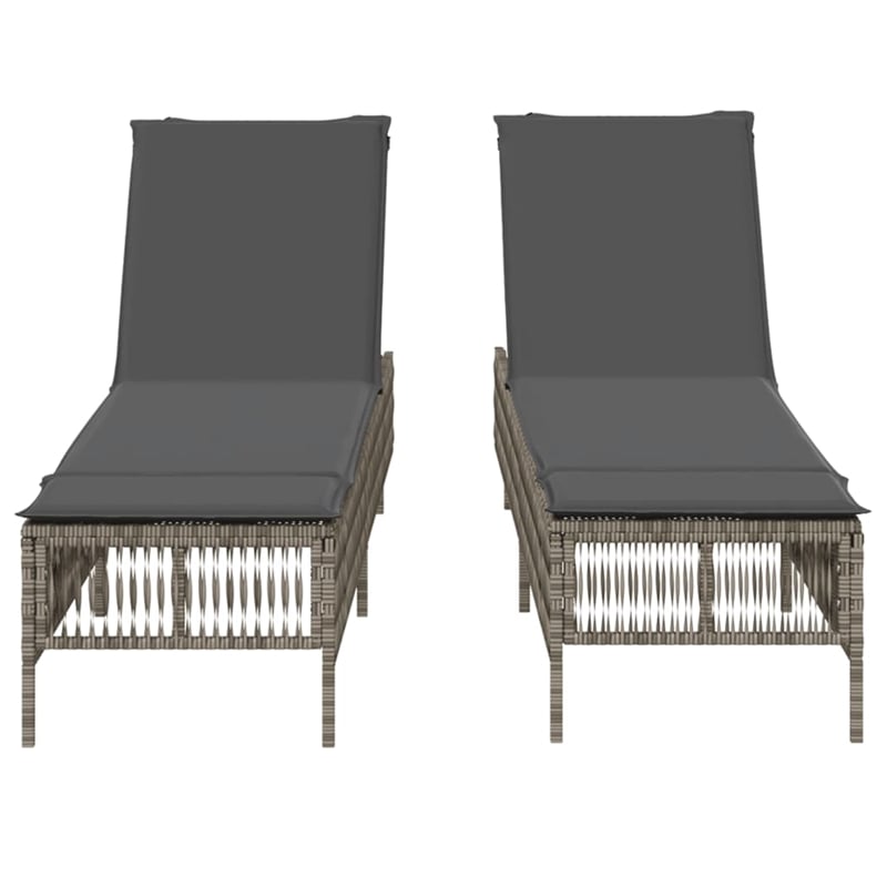 Pemberly Row PE Rattan Sun Lounger with Adjustable Armrests in Gray