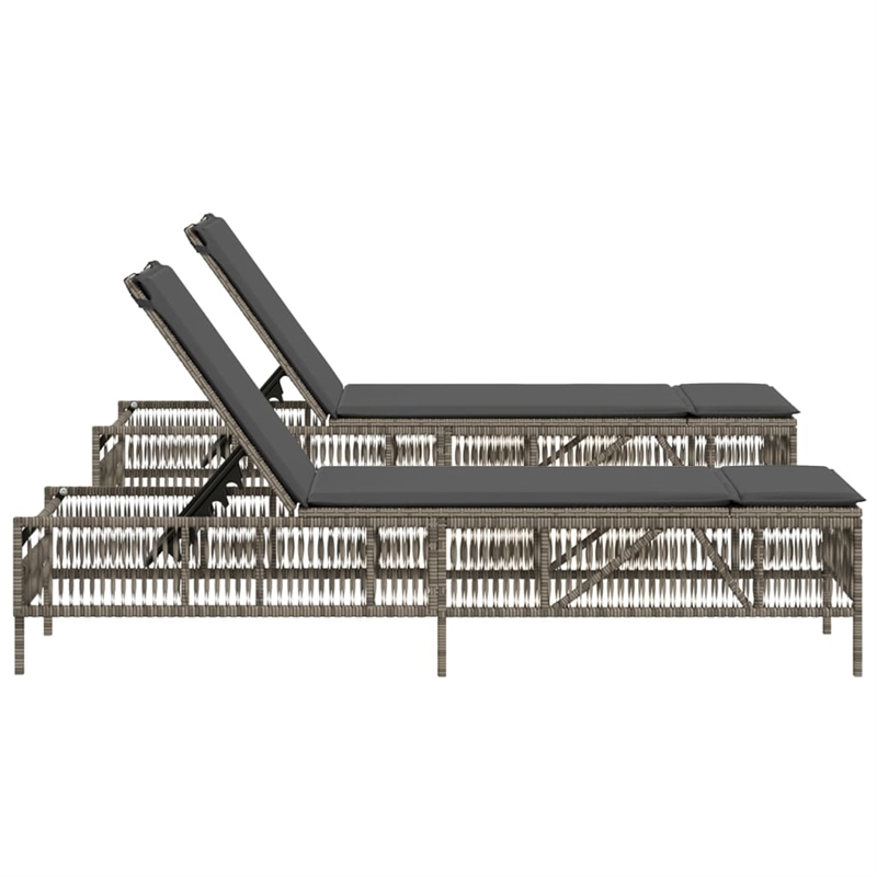 Pemberly Row PE Rattan Sun Lounger with Adjustable Armrests in Gray