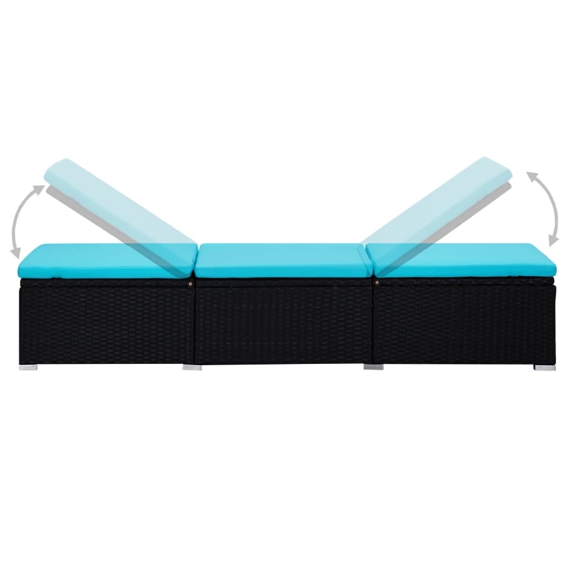 Pemberly Row PE Rattan Sun Lounger with Tea Table in Black Blue