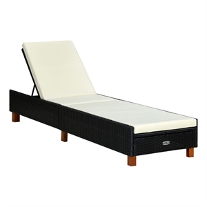Pemberly Row PE Rattan Sun Lounger with Cushion in Black and Cream