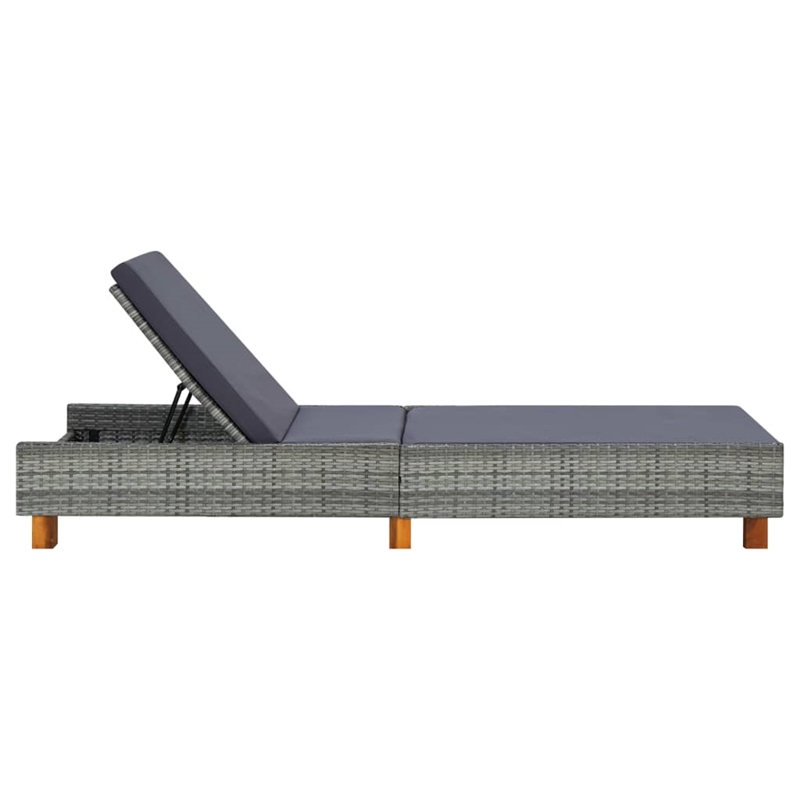 Pemberly Row PE Rattan Sun Lounger with Adjustable Armrests in Gray