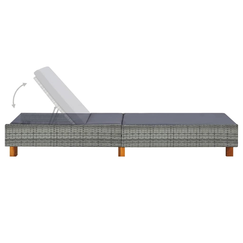 Pemberly Row PE Rattan Sun Lounger with Adjustable Armrests in Gray