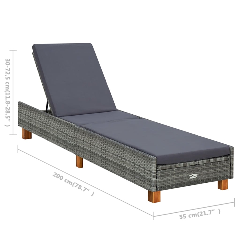 Pemberly Row PE Rattan Sun Lounger with Adjustable Armrests in Gray