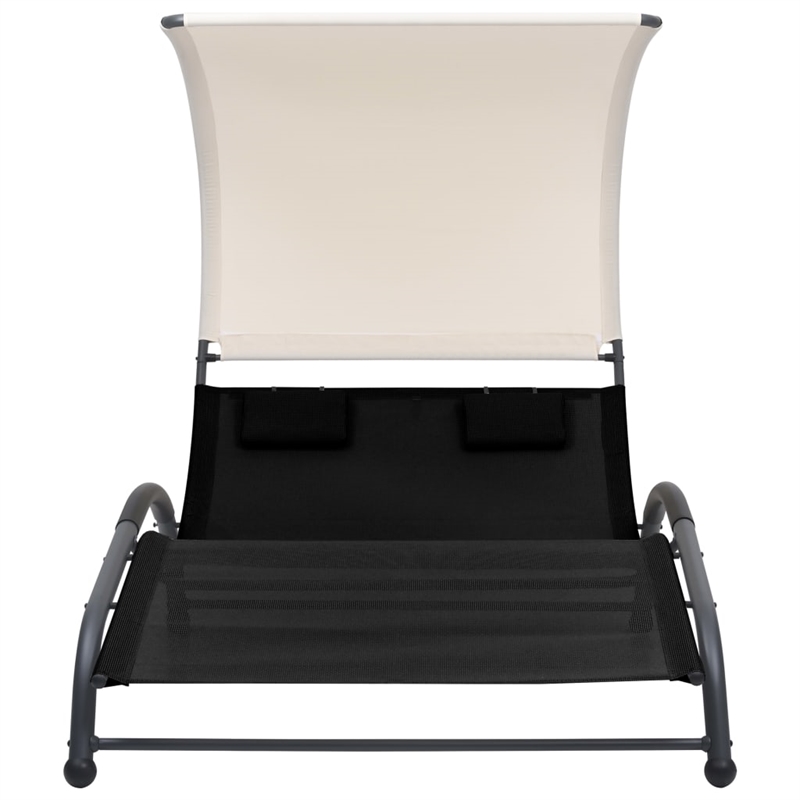 Pemberly Row Steel 2-Person Double Sun Lounger with Canopy in Black