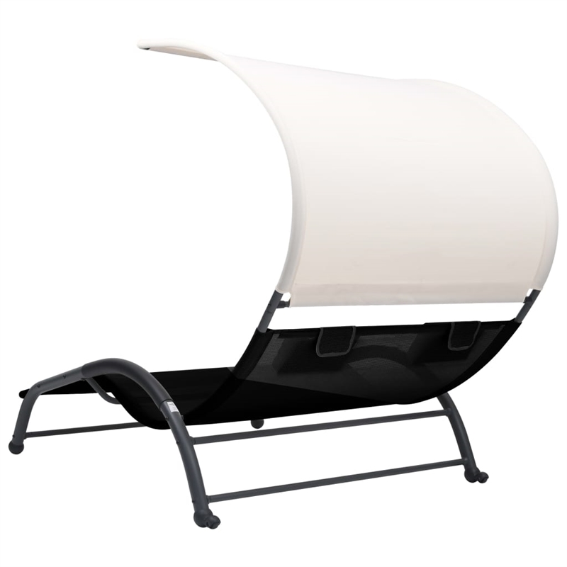 Pemberly Row Steel 2-Person Double Sun Lounger with Canopy in Black