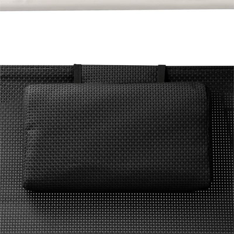 Pemberly Row Steel 2-Person Double Sun Lounger with Canopy in Black